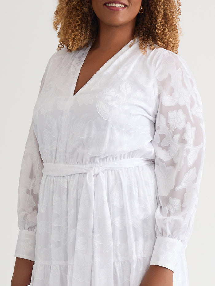 Tiered Burnout Maxi Dress, White, White | Kasper