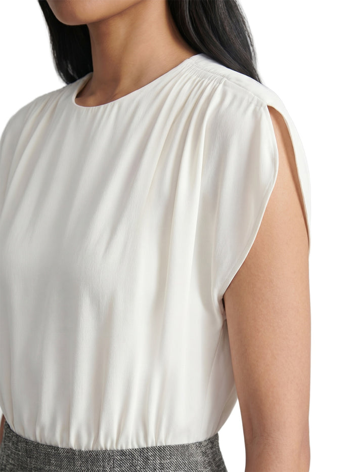 Petite Tulip Sleeve Sheath Mixed-Media Dress, Vanilla Ice/Black | Kasper
