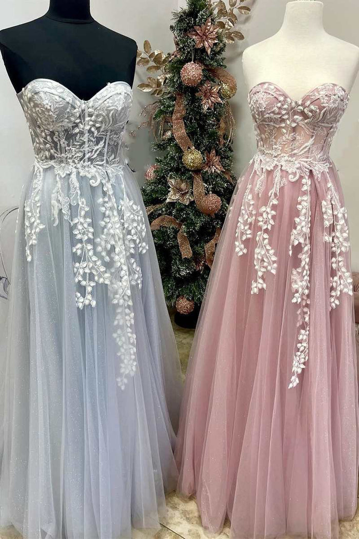 Tulle Floral Lace Sweetheart A-Line Prom Gown