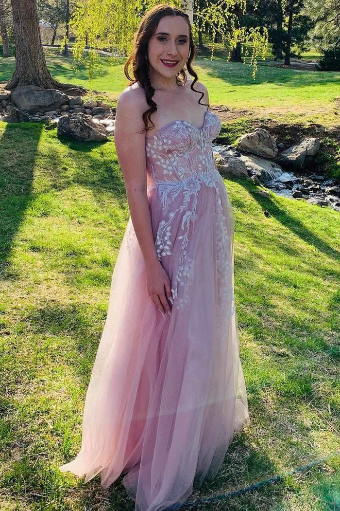 Tulle Floral Lace Sweetheart A-Line Prom Gown