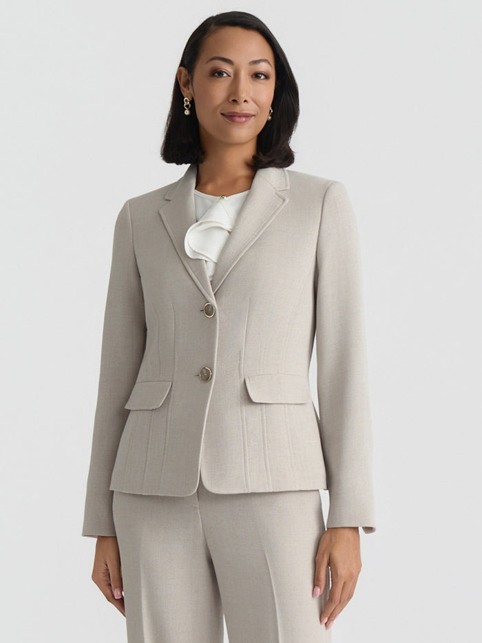 Petite Two Button Blazer, Pebble Crepe, Summer Straw | Kasper