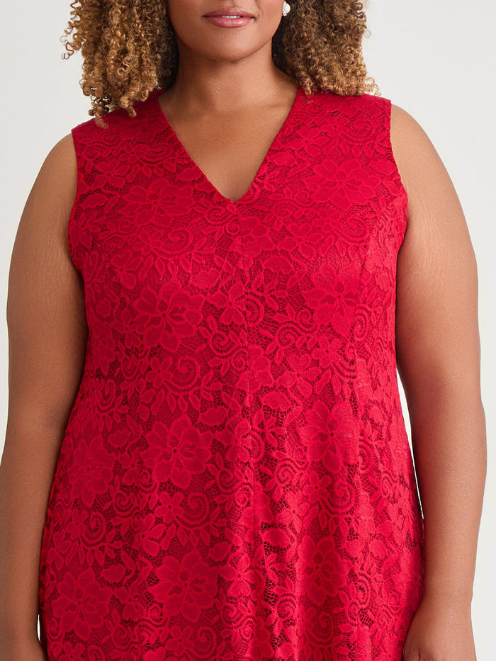 V-Neck Fit-and-Flare Dress, Crimson, Crimson | Kasper