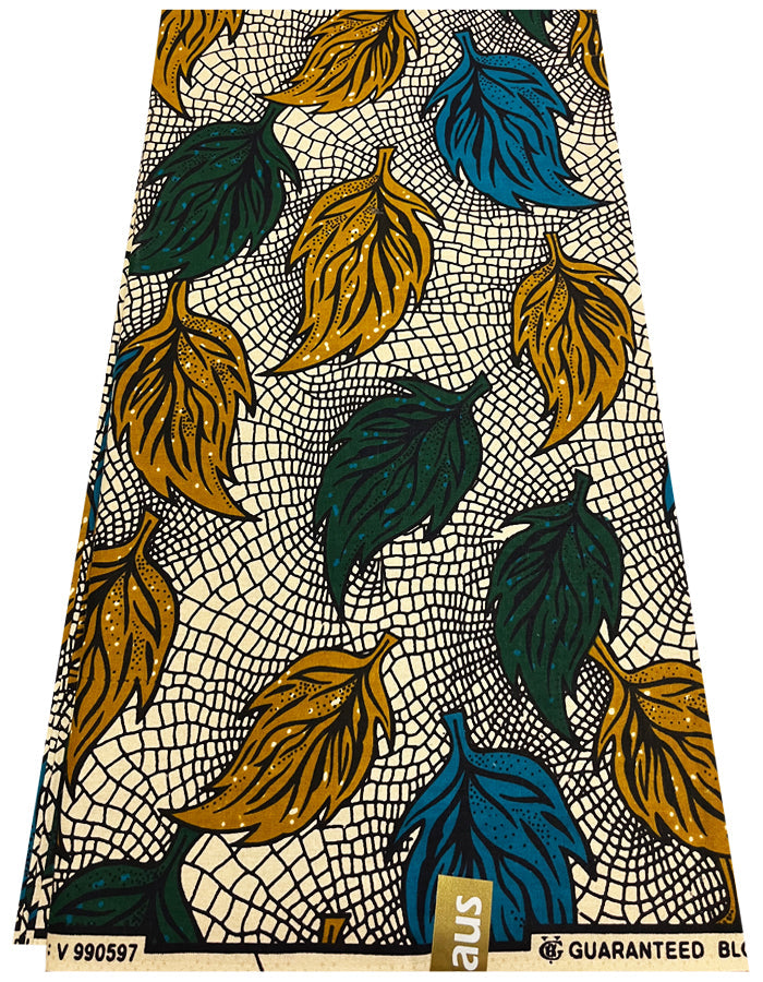 Veritable Block Prints Super Chiganvy Brand Wax Leaves Print Fabric