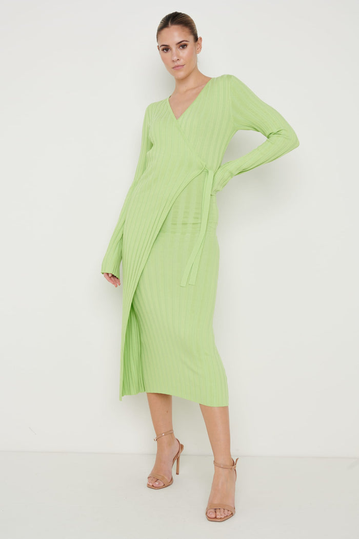 Meg Is 5'9" & Wears Size UK S|Vinnie Wrap Tie Midaxi Dress - Apple Green
