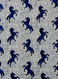 White and Blue Hollandais African Fabric with Jumping Horse Print