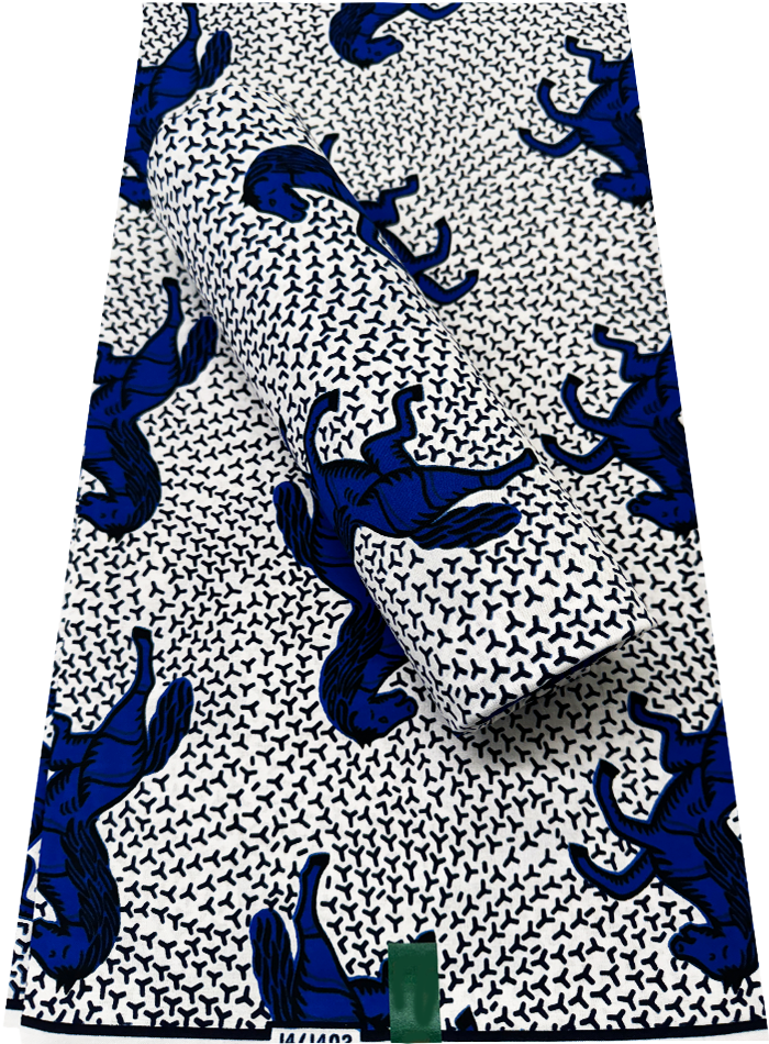 White and Blue Hollandais African Fabric with Jumping Horse Print