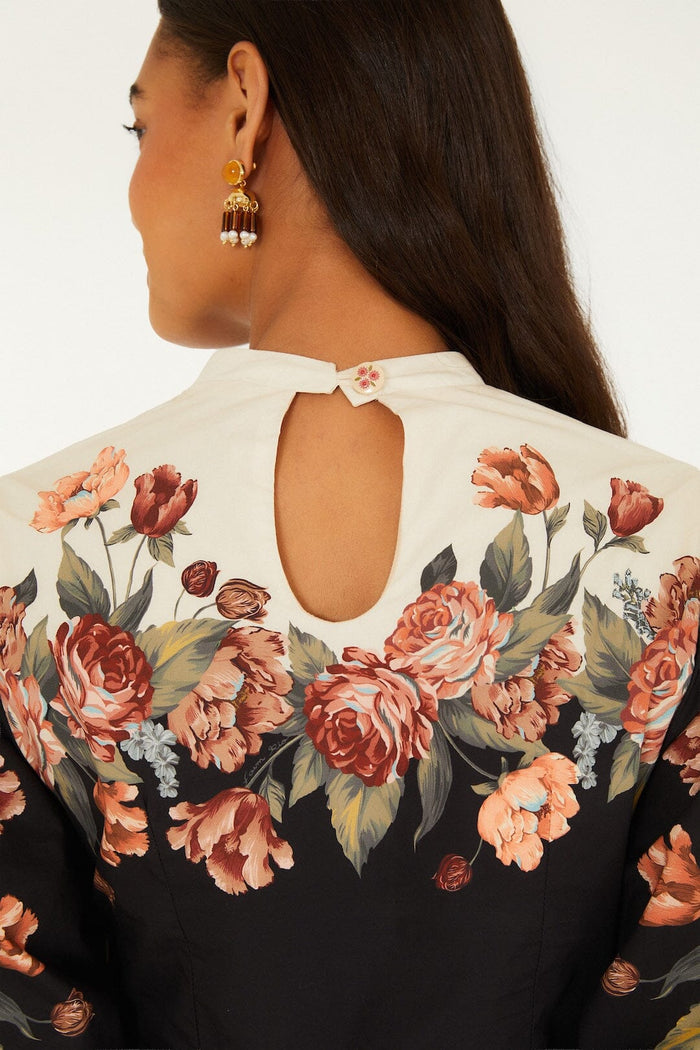 FARM Rio model wearing the Winter Floral Long Sleeve Mini Dress