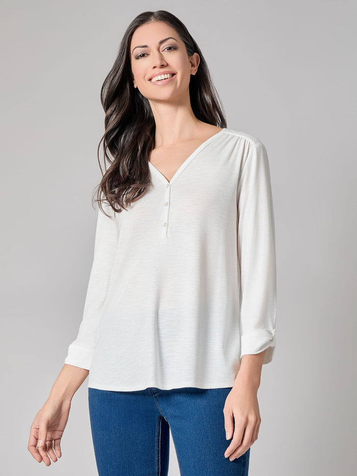 Y-Neck Blouse, Lily White | Kasper