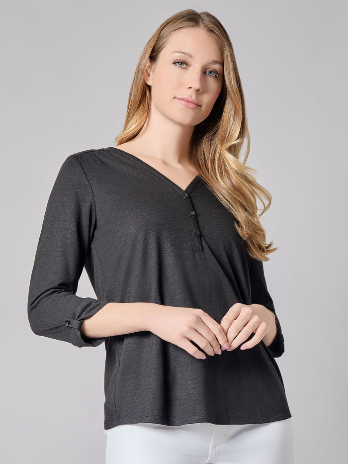 Y-Neck Blouse, Black | Kasper