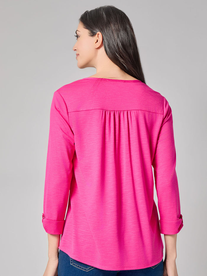 Y-Neck Blouse, Pink Perfection | Kasper