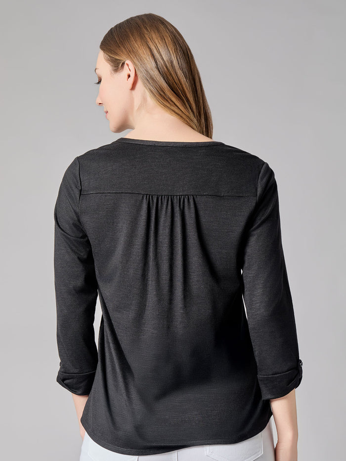 Y-Neck Blouse, Black | Kasper