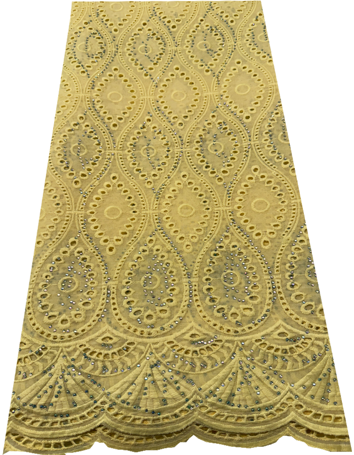 Yellow African Swiss Voile Cotton with Stones Lace