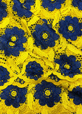 Yellow and Blue African Lace Fabric
