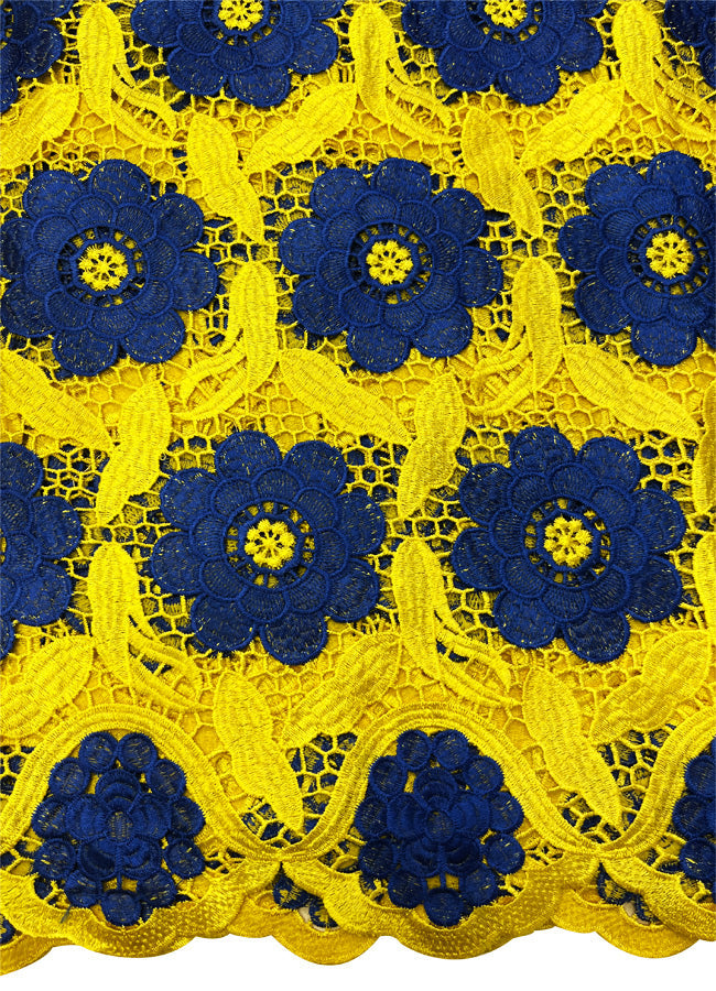 Yellow and Blue African Lace Fabric