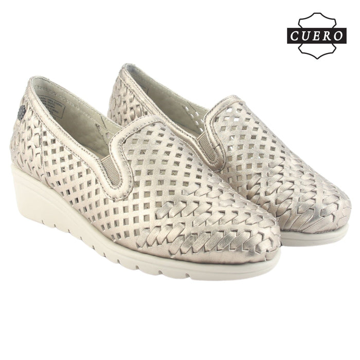 Zapato de Cuero Chalada Mujer Crose-1 Dorado Casual Zapatos Planos Comfort Chalada