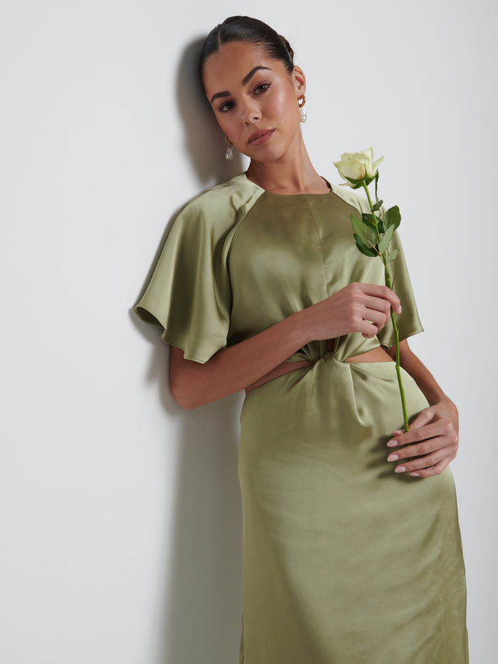 Elissa Is 5'8.5" & Wears Size UK 8|Zara Twist Knot Bridesmaid Dress - Olive