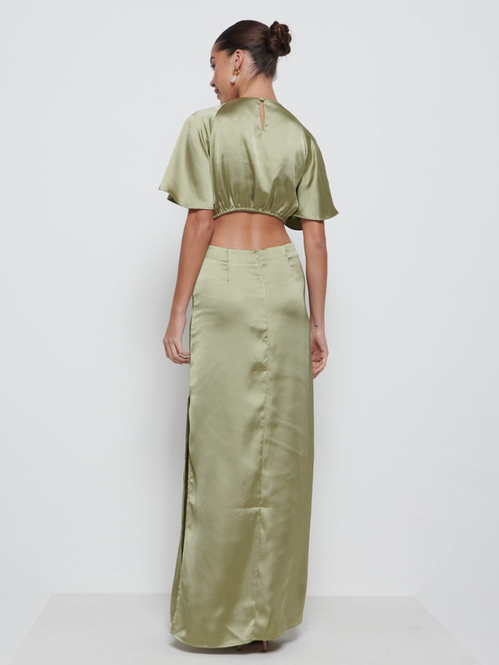 Elissa Is 5'8.5" & Wears Size UK 8|Zara Twist Knot Bridesmaid Dress - Olive