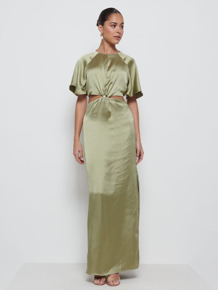 Elissa Is 5'8.5" & Wears Size UK 8|Zara Twist Knot Bridesmaid Dress - Olive