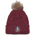 Zephyr Women's Seminole Logo Heathered Woven Cuff Faux Fur Pom Knit Cap - Heathered Garnet